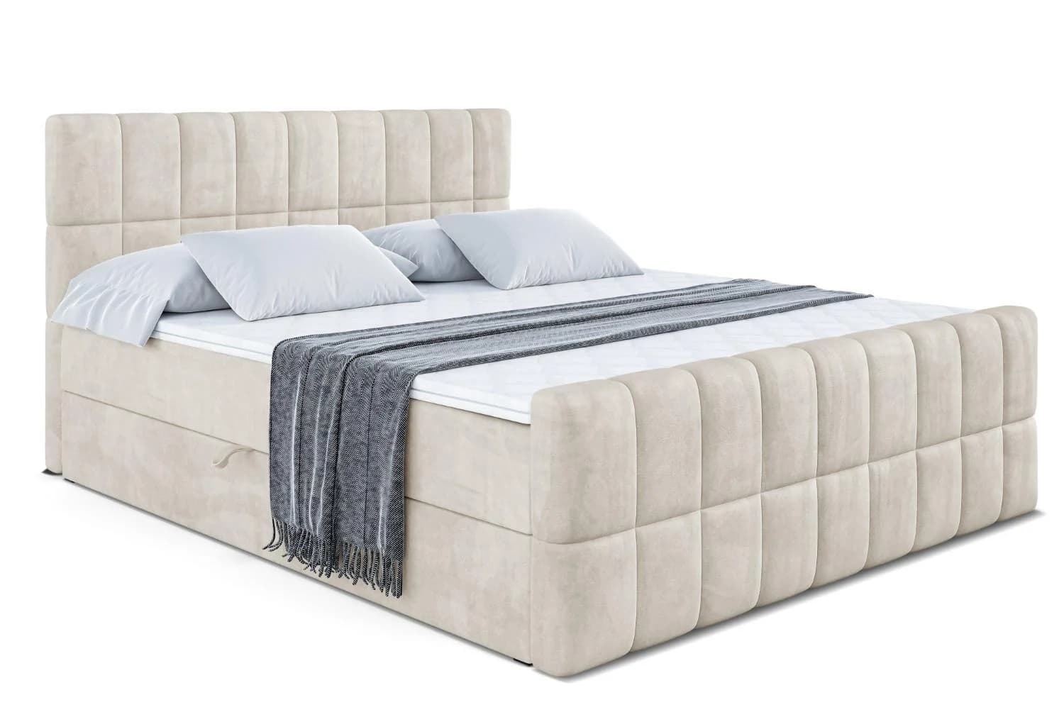ALTDECOR Boxbett MIAMI-Z mit Topper und Bettkästen Beige