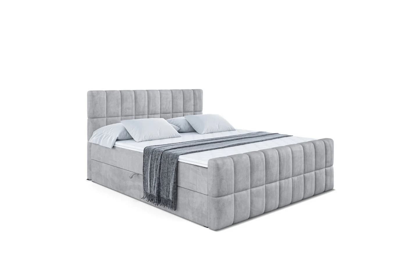 ALTDECOR Boxbett MIAMI-Z Grau mit Bettkästen & Topper