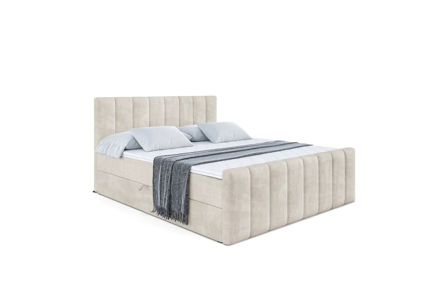 ALTDECOR Boxbett OTTA-Z mit Topper und Bettkasten Beige