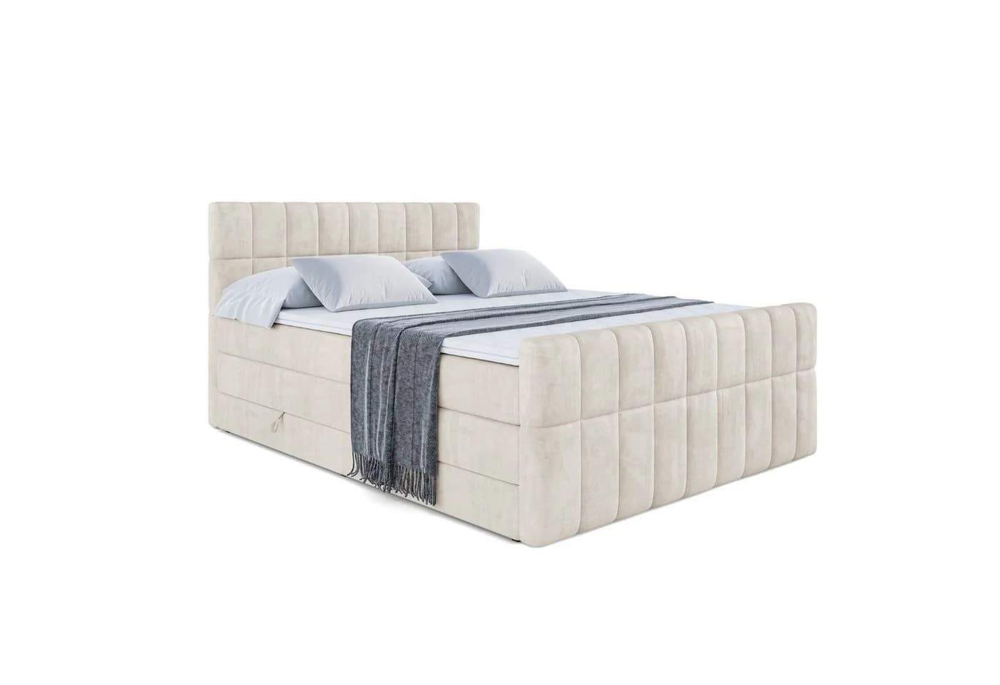 ALTDECOR Boxspringbett MIAMI-Z KING Beige Multipocket-Matratze H4 mit Topper