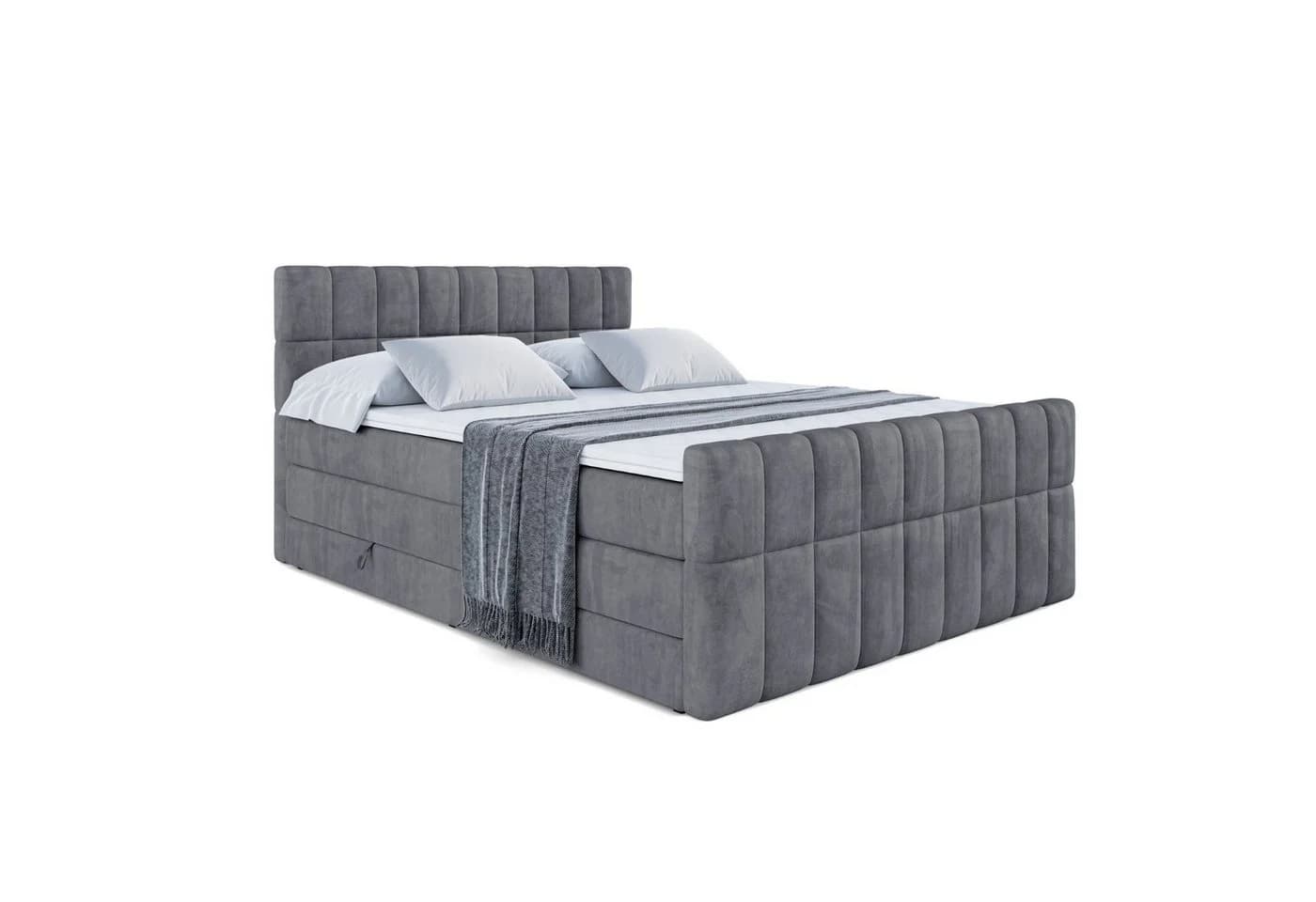 ALTDECOR Boxspringbett MIAMI-Z KING Grau mit Topper und Bettkästen