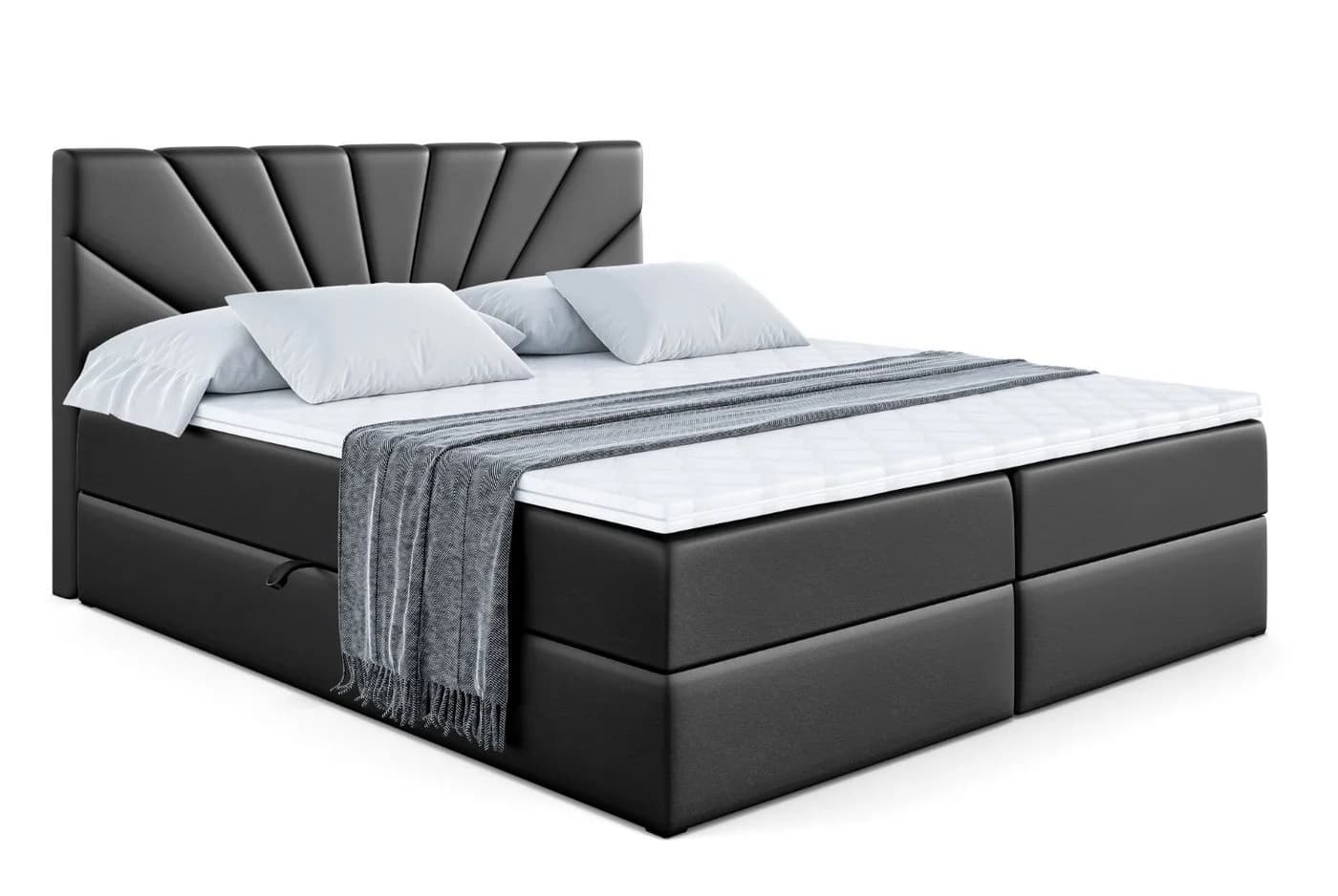 ALTDECOR Boxbett MILTIO Schwarz Kunstleder mit Topper und Bettkästen