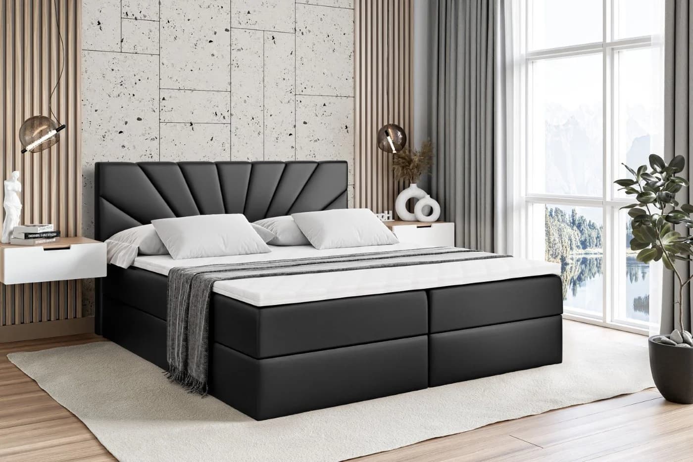 ALTDECOR Boxbett MILTIO Schwarz Kunstleder mit Topper und Bettkästen - Bild 2