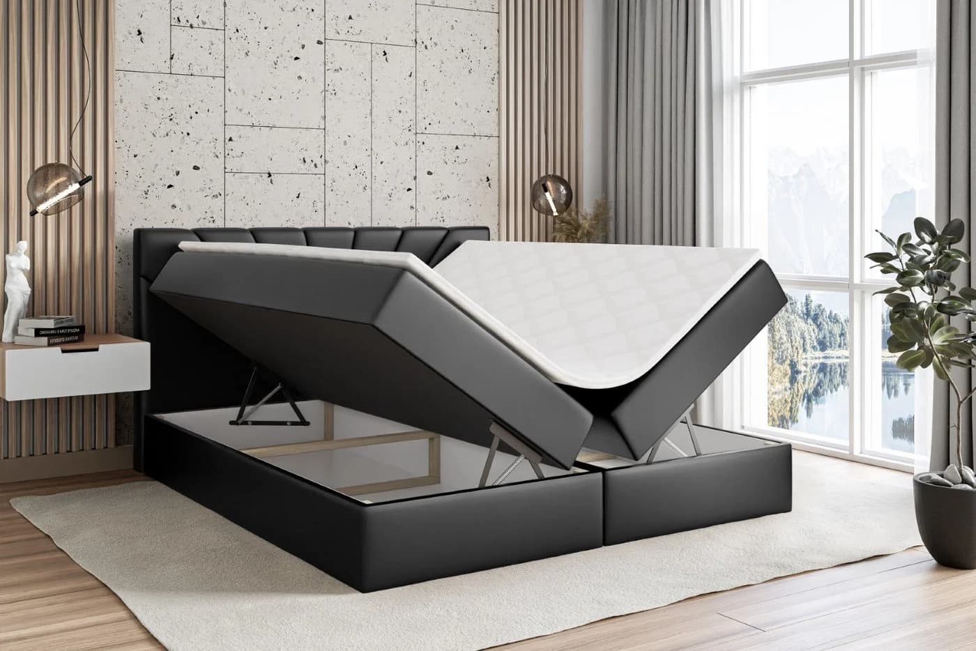 ALTDECOR Boxbett MILTIO Schwarz Kunstleder mit Topper und Bettkästen - Bild 3