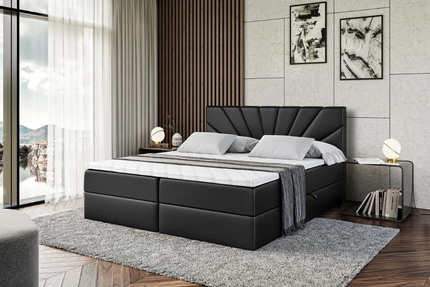 ALTDECOR Boxbett MILTIO Schwarz Kunstleder mit Topper und Bettkästen - Bild 4