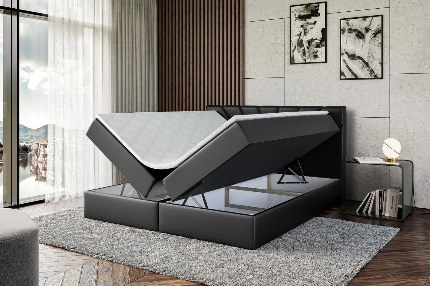 ALTDECOR Boxbett MILTIO Schwarz Kunstleder mit Topper und Bettkästen - Bild 5