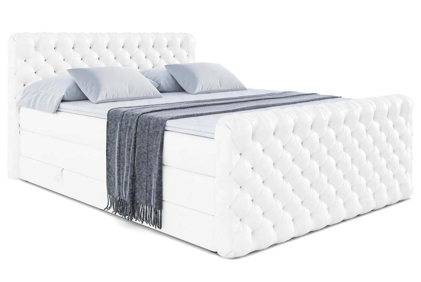 ALTDECOR Boxspringbett BOXI8-Z KING Weiß Kunstleder mit Bettkästen