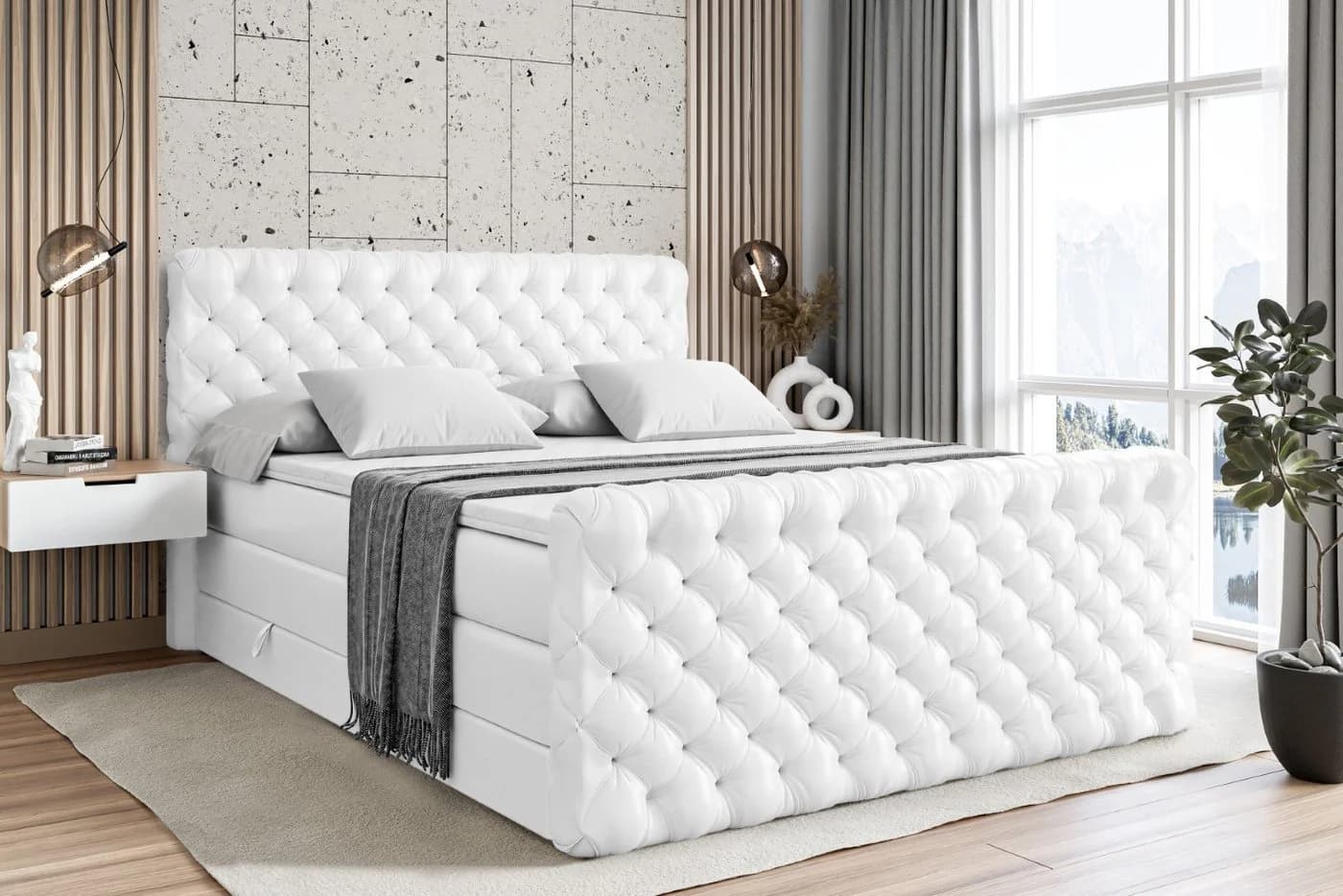 ALTDECOR Boxspringbett BOXI8-Z KING Weiß Kunstleder mit Bettkästen - Bild 2