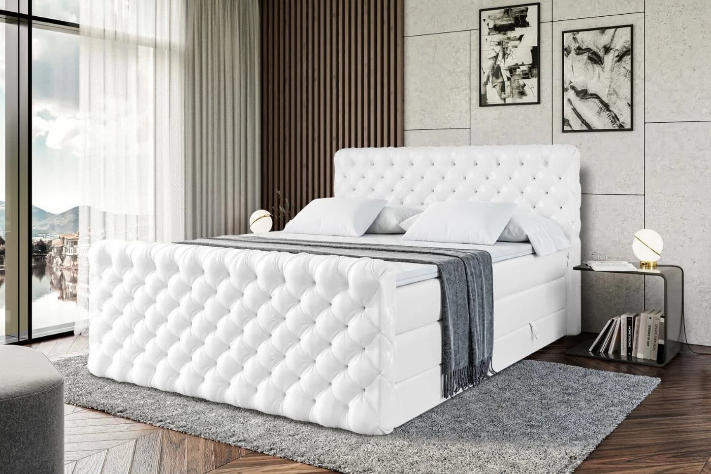 ALTDECOR Boxspringbett BOXI8-Z KING Weiß Kunstleder mit Bettkästen - Bild 4