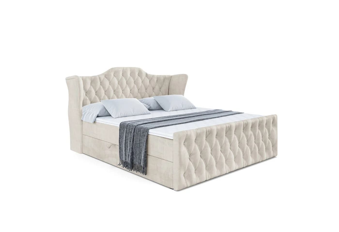 ALTDECOR Boxbett VILA-Z Beige mit Topper und Bettkästen