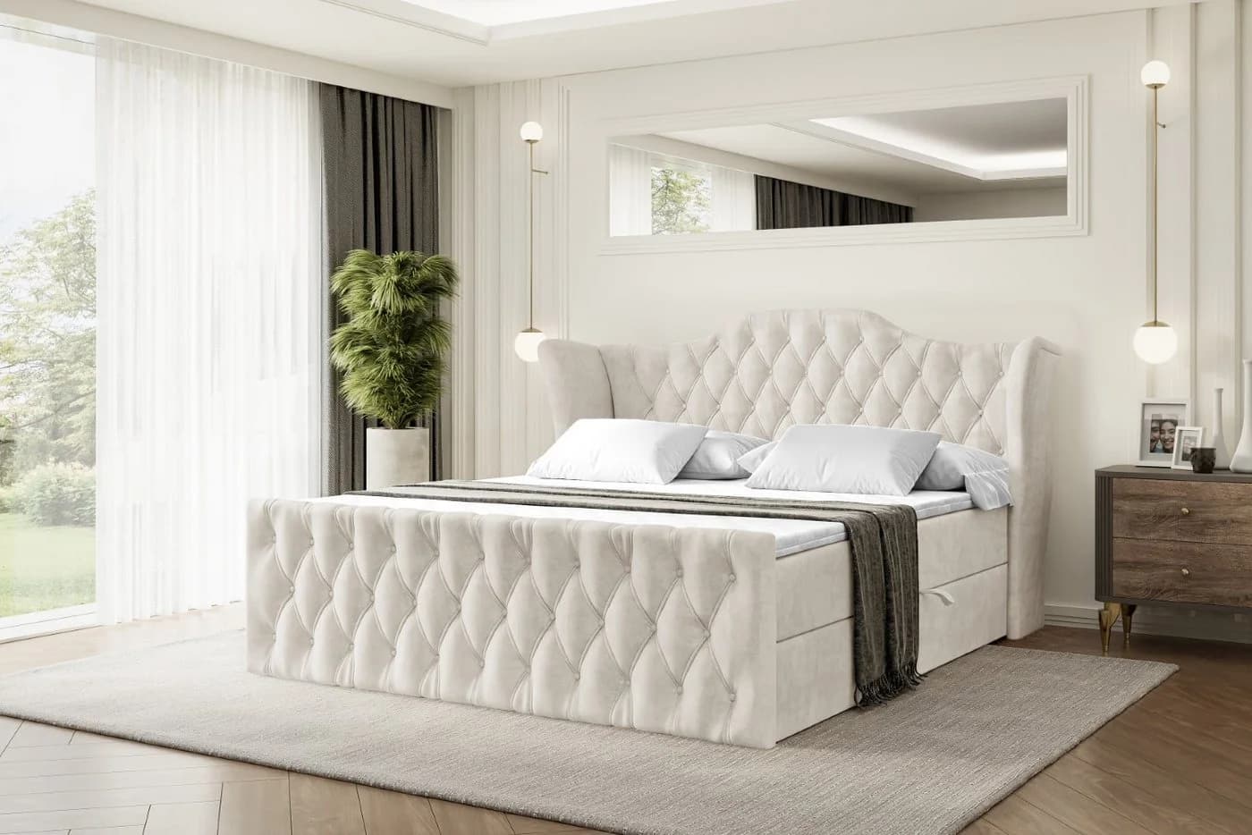 ALTDECOR Boxbett VILA-Z Beige mit Topper und Bettkästen - Bild 2
