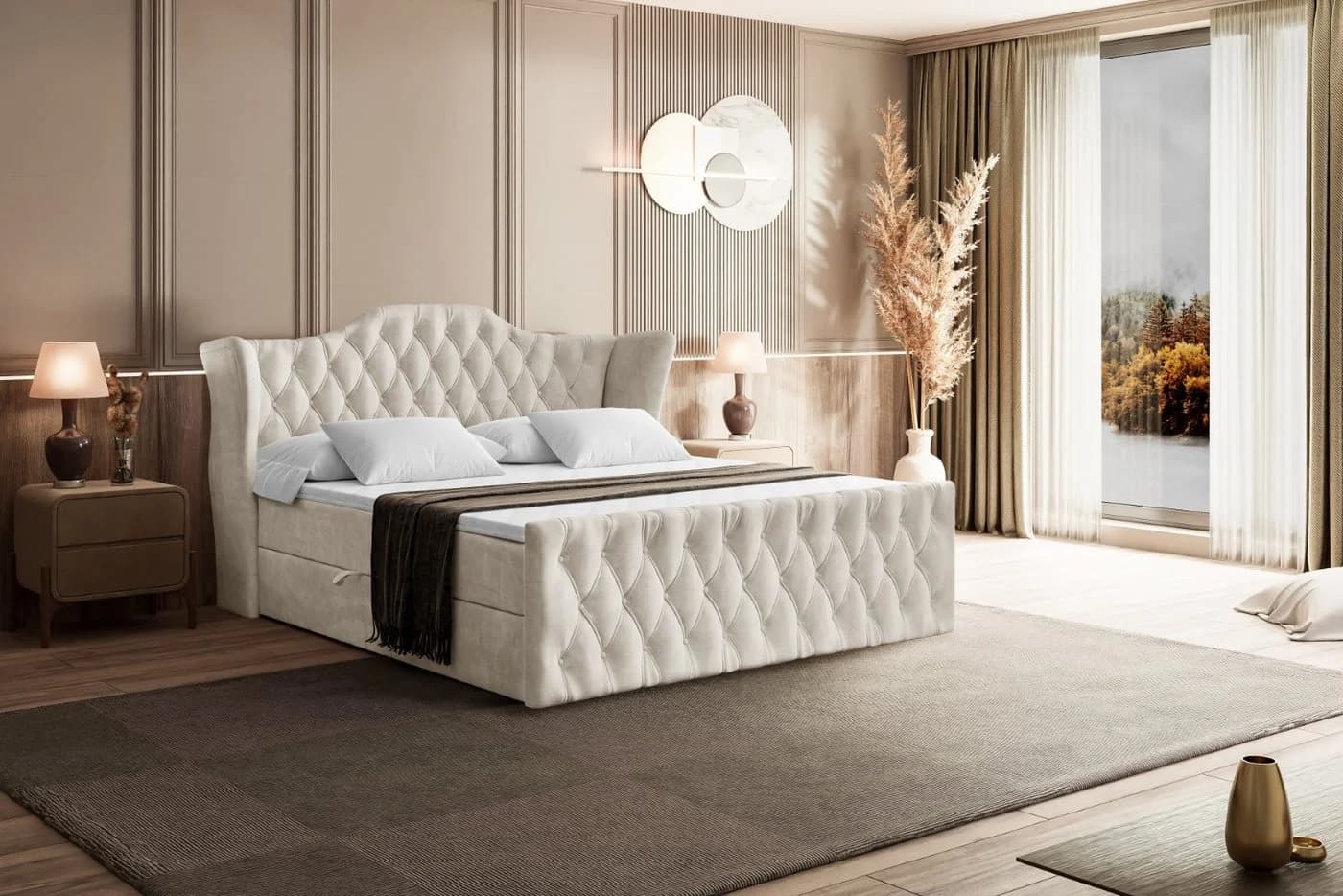 ALTDECOR Boxbett VILA-Z Beige mit Topper und Bettkästen - Bild 4