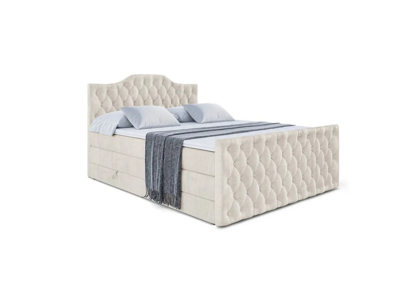 ALTDECOR Boxspringbett VILA-1-Z KING Beige Multipocket-Matratze H4 mit Topper
