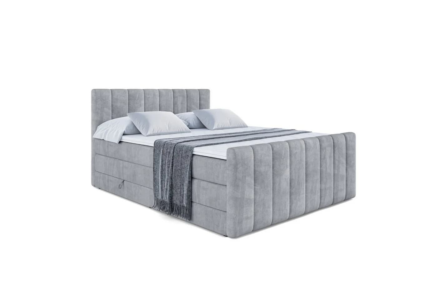 ALTDECOR Boxspringbett OTTA-Z KING Grau Multipocket Matratze H4