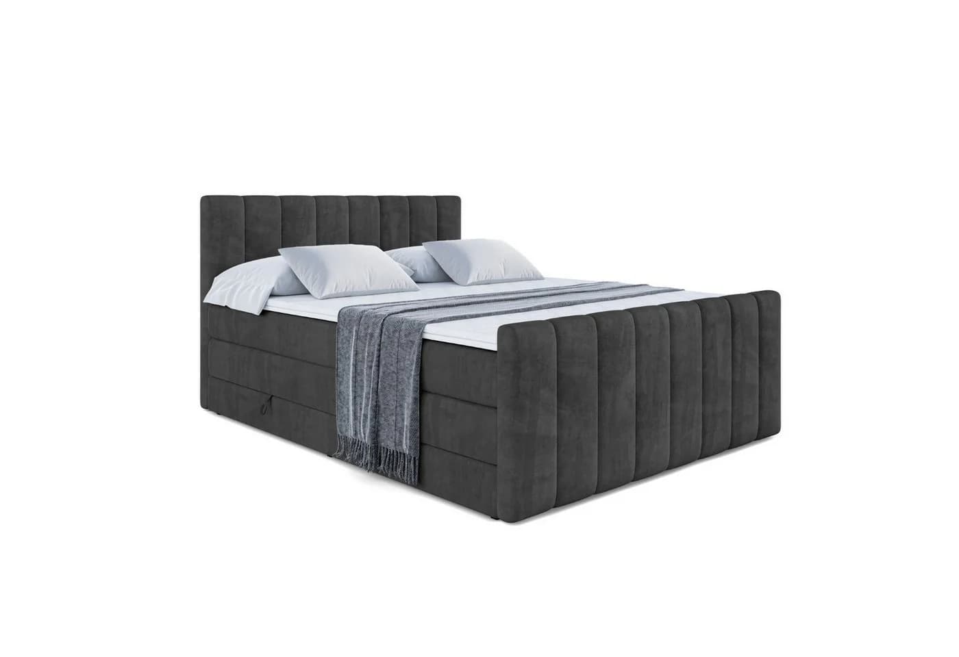 ALTDECOR Boxspringbett OTTA-Z KING Schwarz Multipocket-Matratze H4