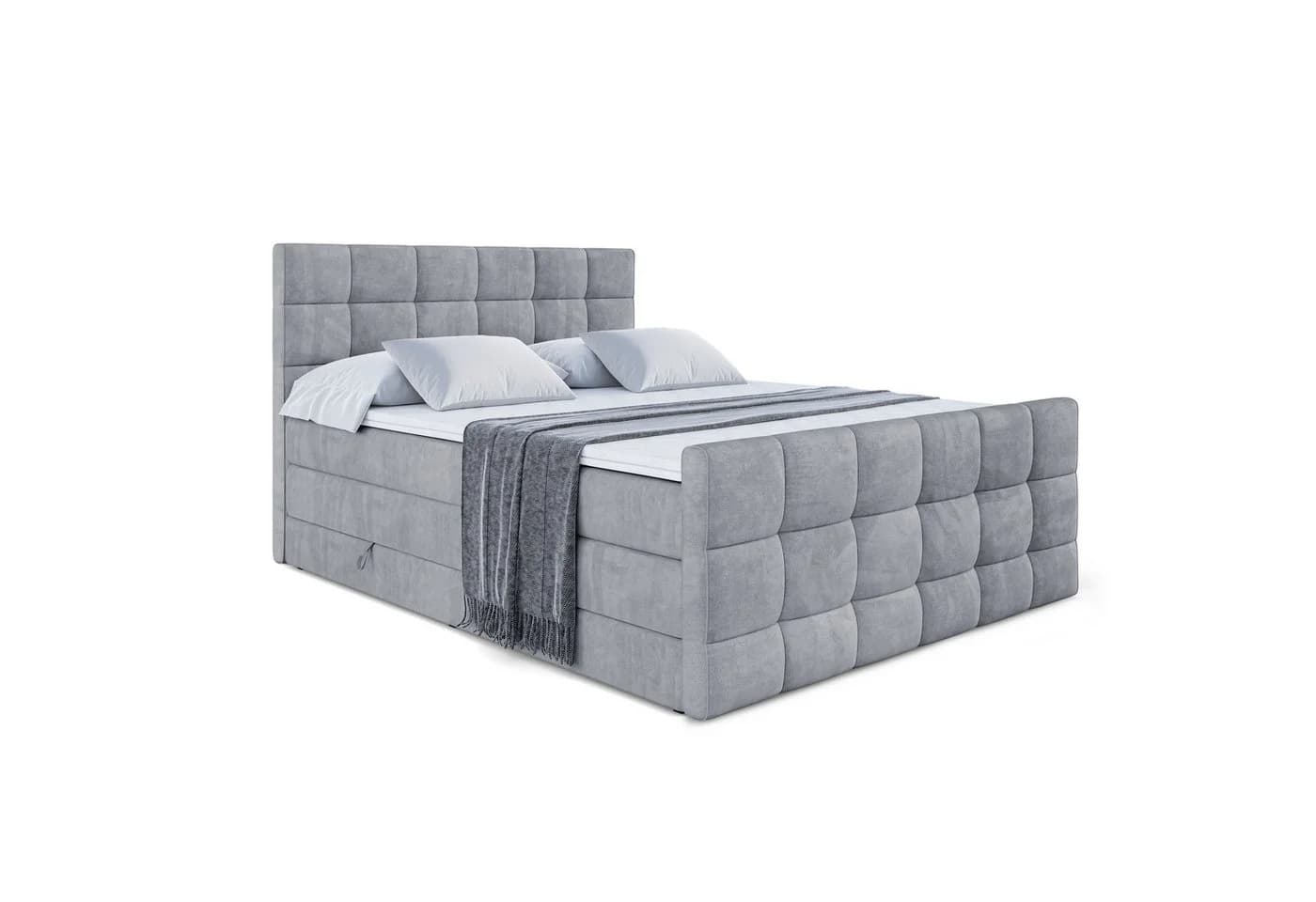 ALTDECOR Boxspringbett APO-Z KING Grau Casablanca mit Bettkasten und Topper