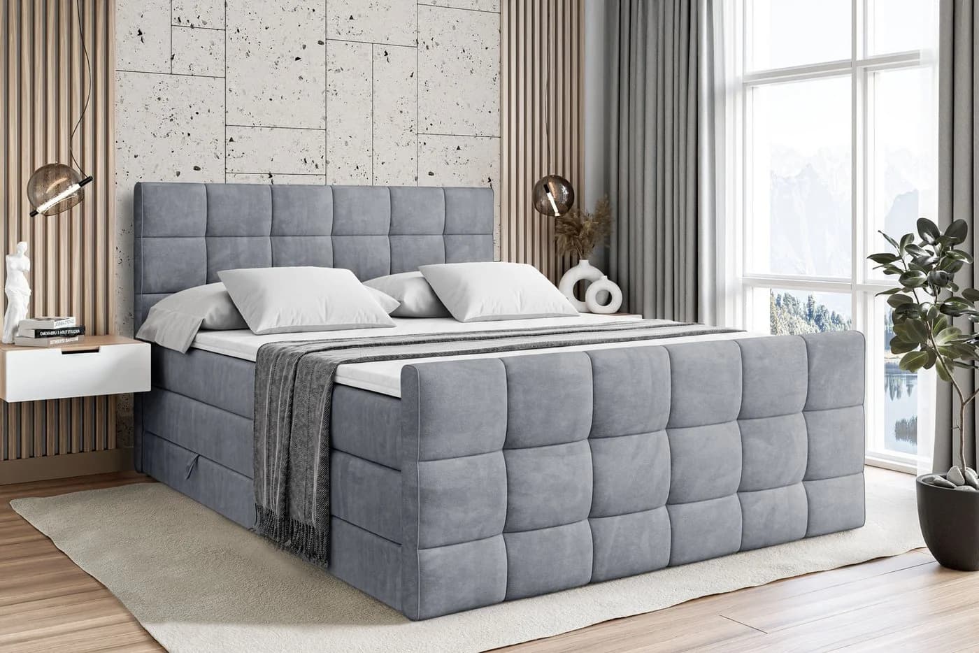 ALTDECOR Boxspringbett APO-Z KING Grau Casablanca mit Bettkasten und Topper - Bild 2