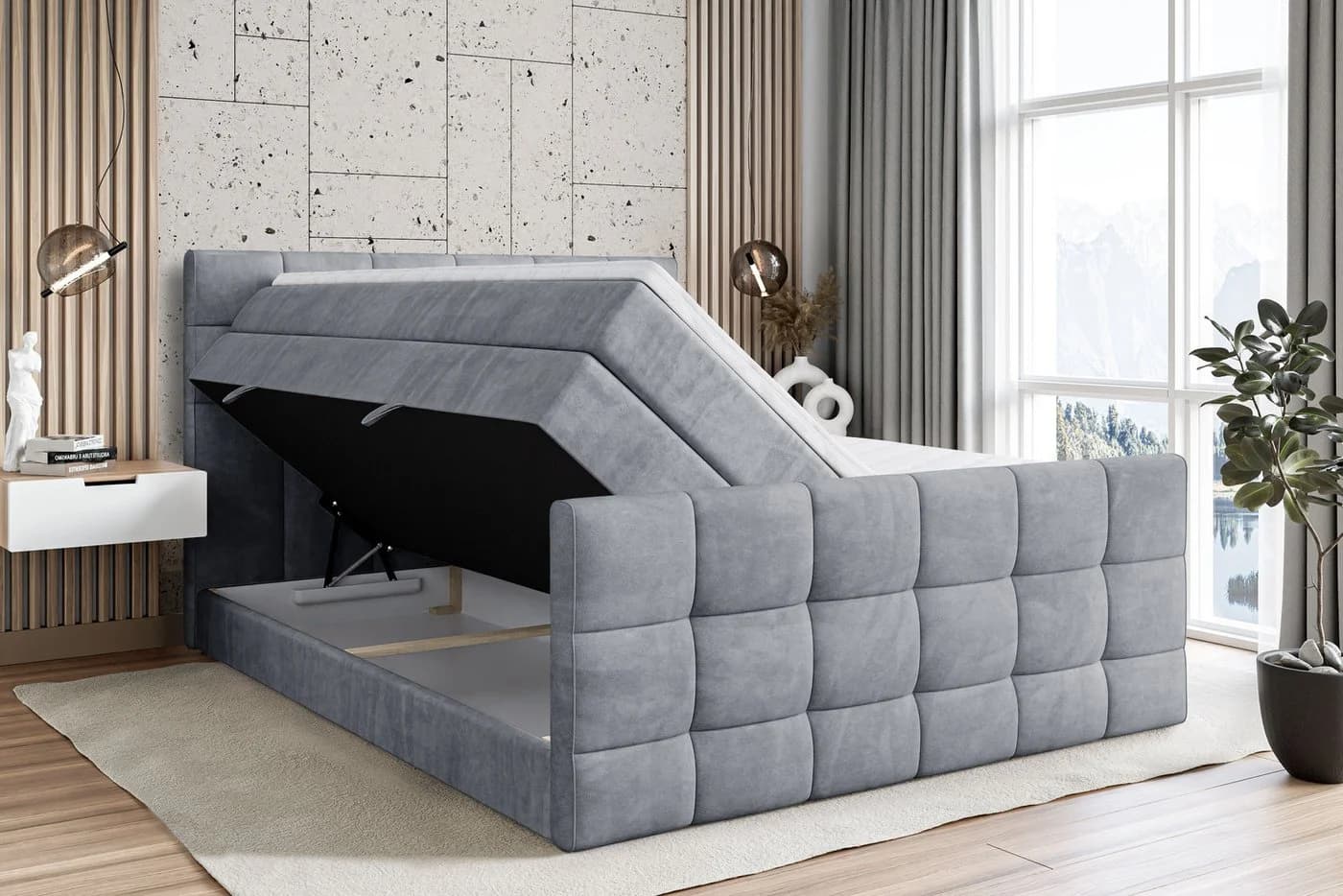 ALTDECOR Boxspringbett APO-Z KING Grau Casablanca mit Bettkasten und Topper - Bild 3