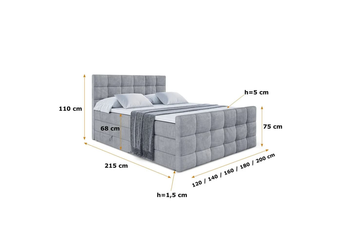 ALTDECOR Boxspringbett APO-Z KING Grau Casablanca mit Bettkasten und Topper - Bild 5