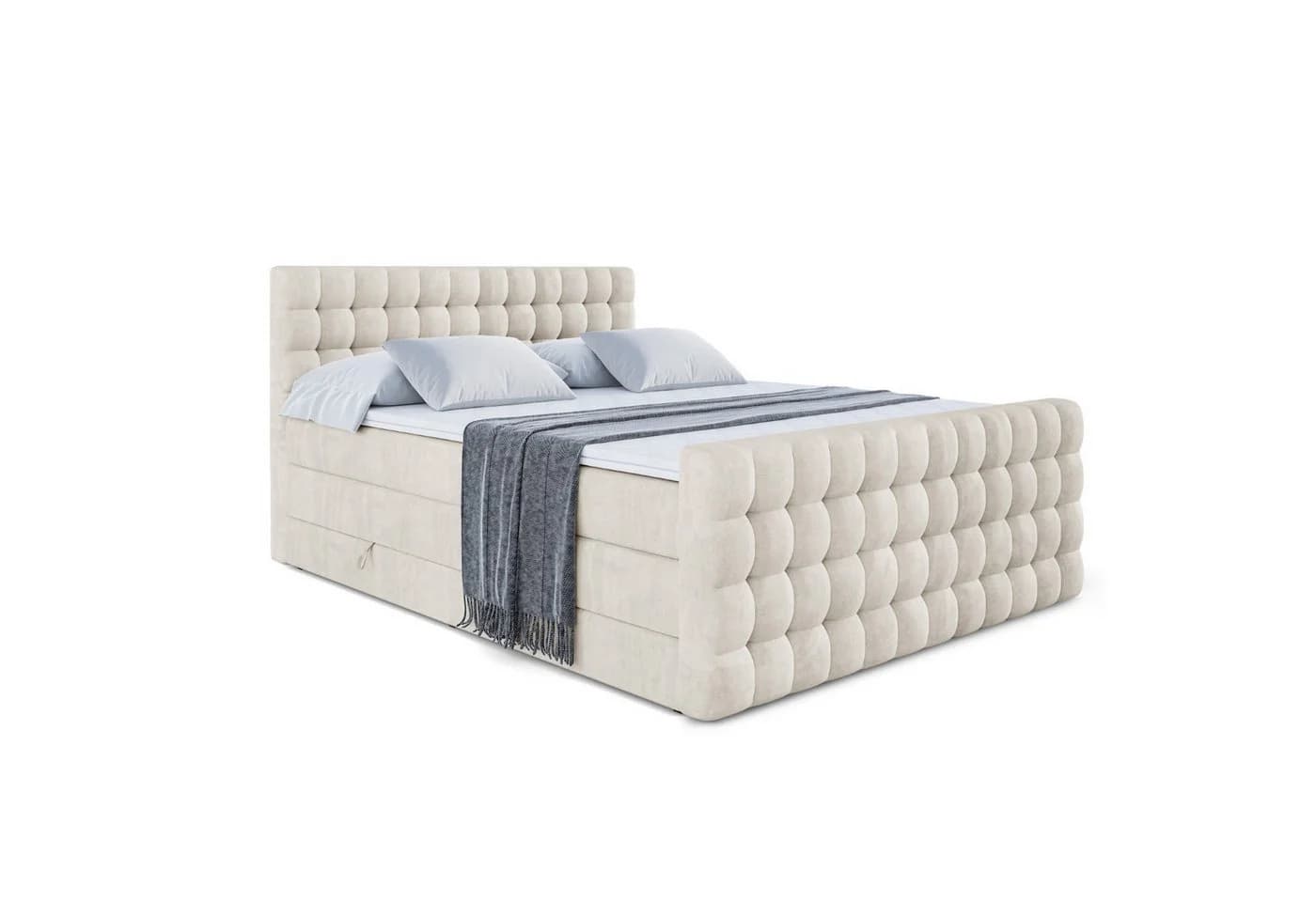 ALTDECOR Boxspringbett VIONE-Z KING Beige mit Bettkasten & Topper