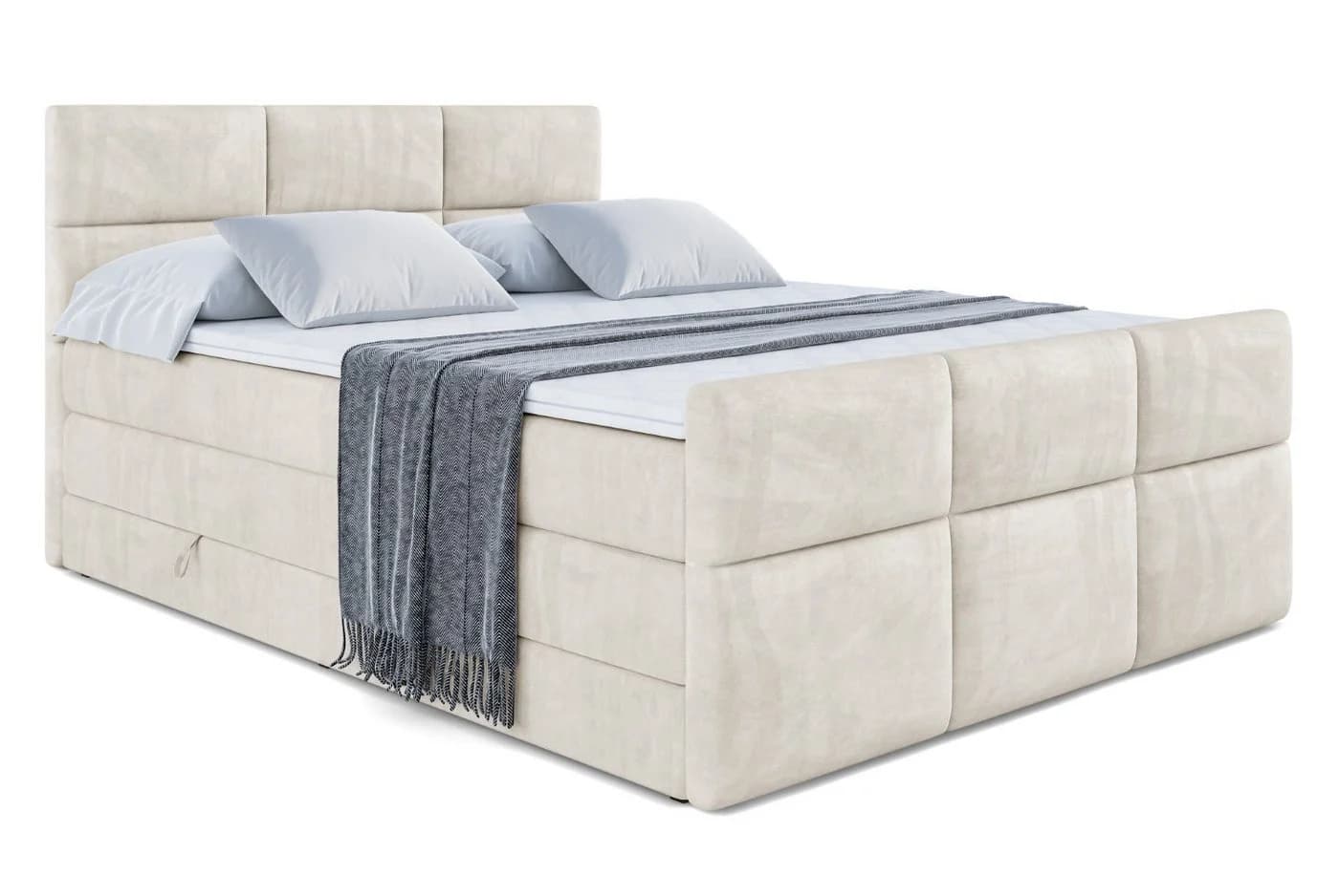 ALTDECOR Boxspringbett OHIO-Z KING Beige/Braun mit Bettkästen & Topper