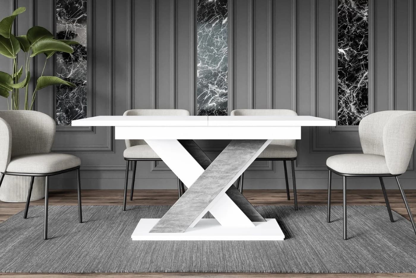 ALTDECOR Esstisch RONX Ausziehbar Weiß/Betonoptik Modern