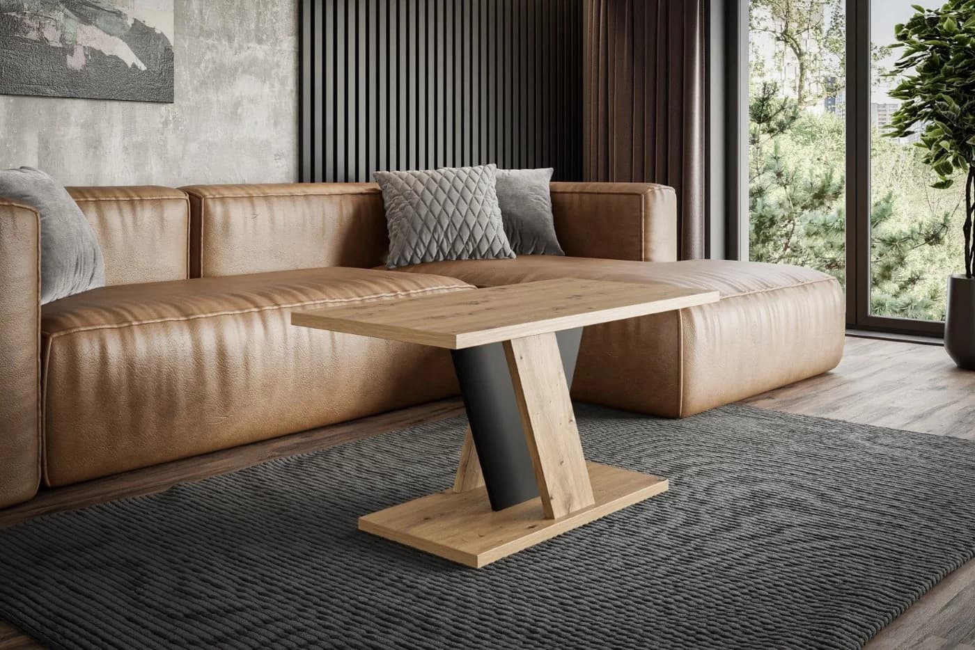 ALTDECOR Couchtisch INEY Modern Braun/Schwarz Holzwerkstoff