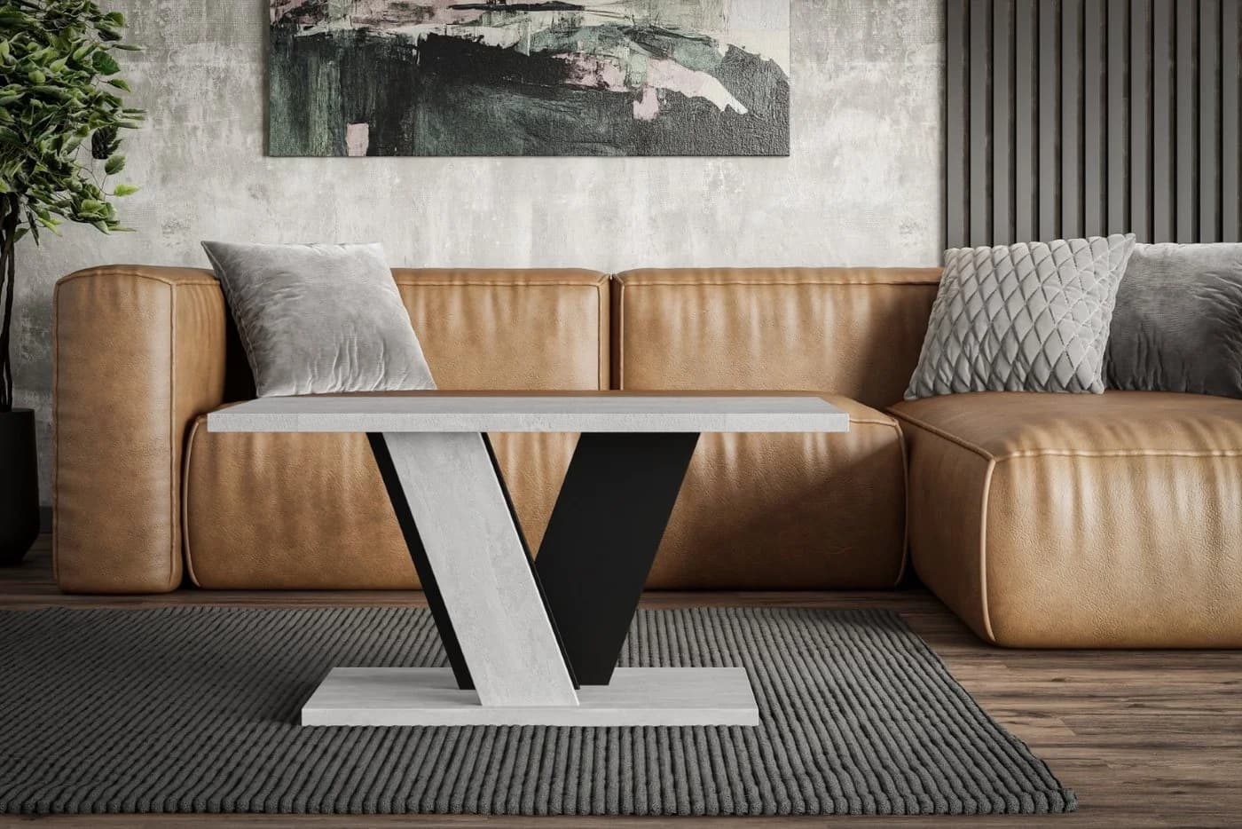 ALTDECOR Couchtisch INEY Modern Industriell Schwarz Grau Betonoptik - Bild 3