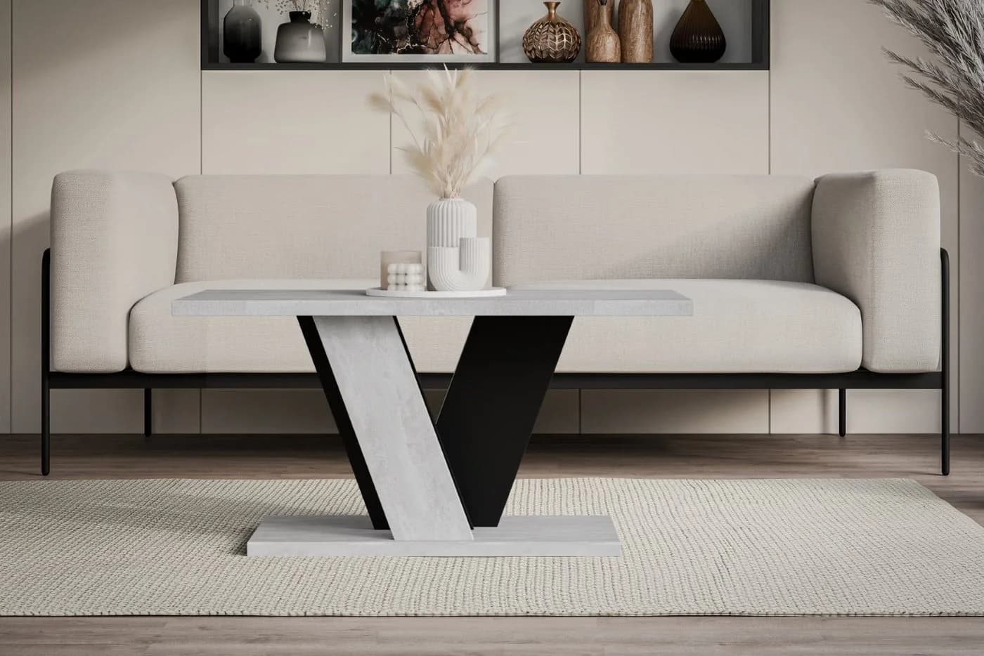 ALTDECOR Couchtisch INEY Modern Industriell Schwarz Grau Betonoptik - Bild 4