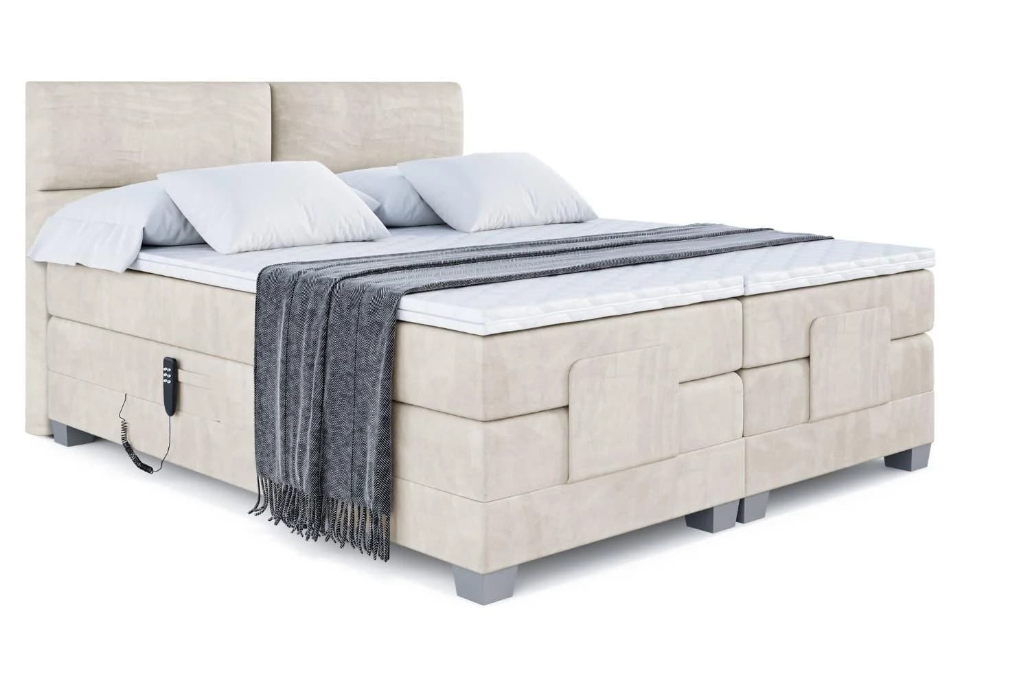 BOXSPRINGBETT MAYA EL elektrisch verstellbar mit 2 Matratzen H4 Creme