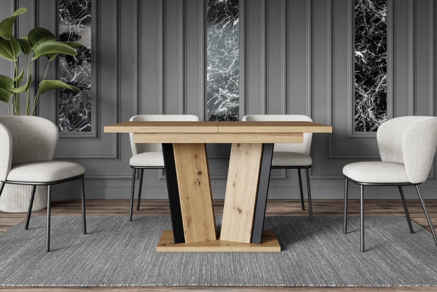 ALTDECOR Esstisch BRIO2 Ausziehbar Braun/Schwarz Modern Industrial