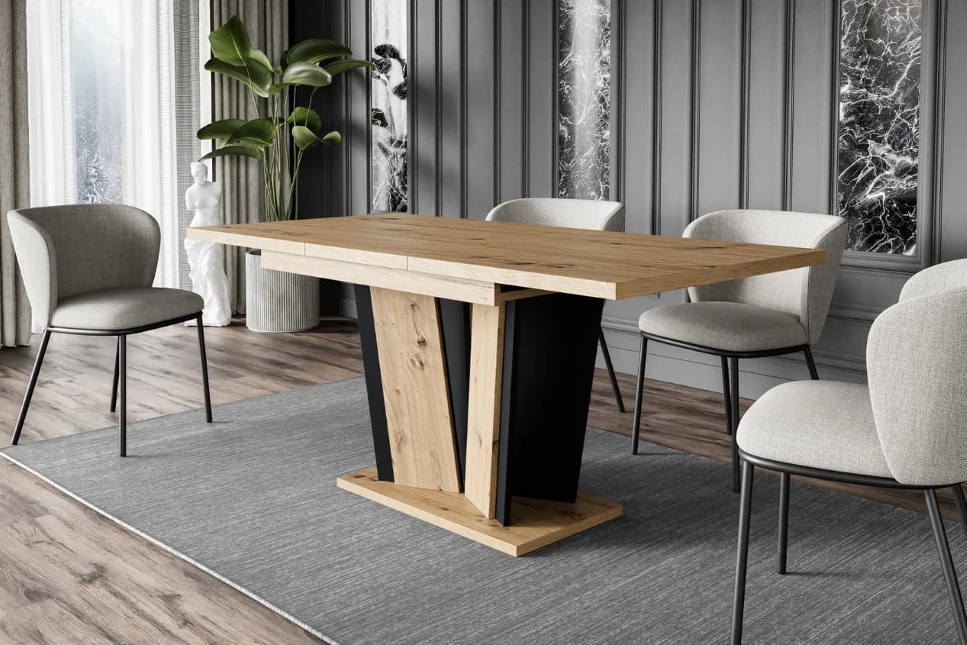ALTDECOR Esstisch BRIO2 Ausziehbar Braun/Schwarz Modern Industrial - Bild 3