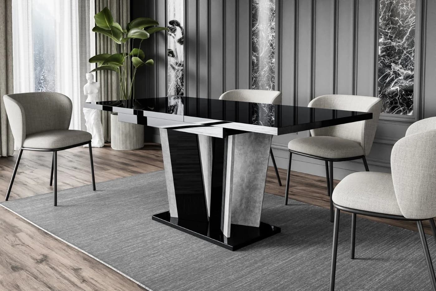 ALTDECOR Esstisch BRIO2 Ausziehbar Schwarz Grau Modern Industrial - Bild 3