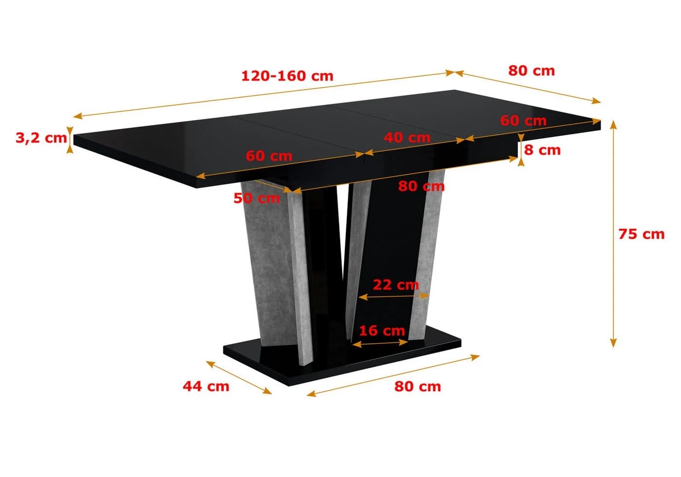 ALTDECOR Esstisch BRIO2 Ausziehbar Schwarz Grau Modern Industrial - Bild 4