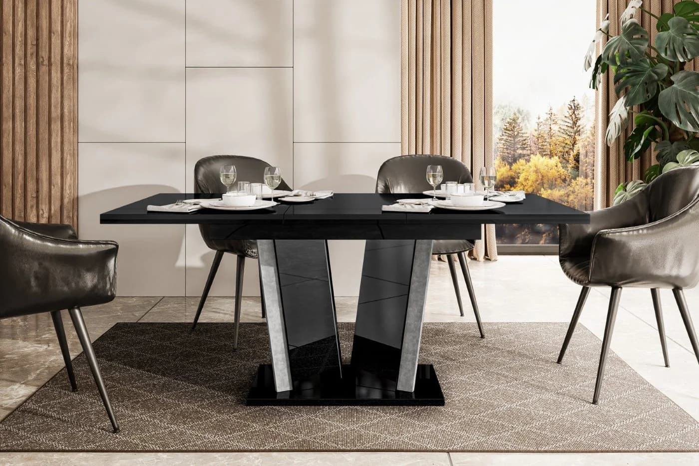 ALTDECOR Esstisch BRIO2 Ausziehbar Schwarz Grau Modern Industrial - Bild 5