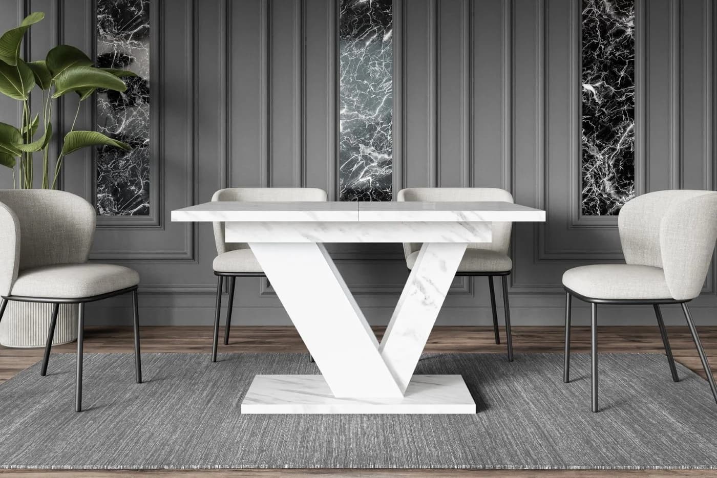ALTDECOR Esstisch CLASI Ausziehbar Weiß Modern Industrial