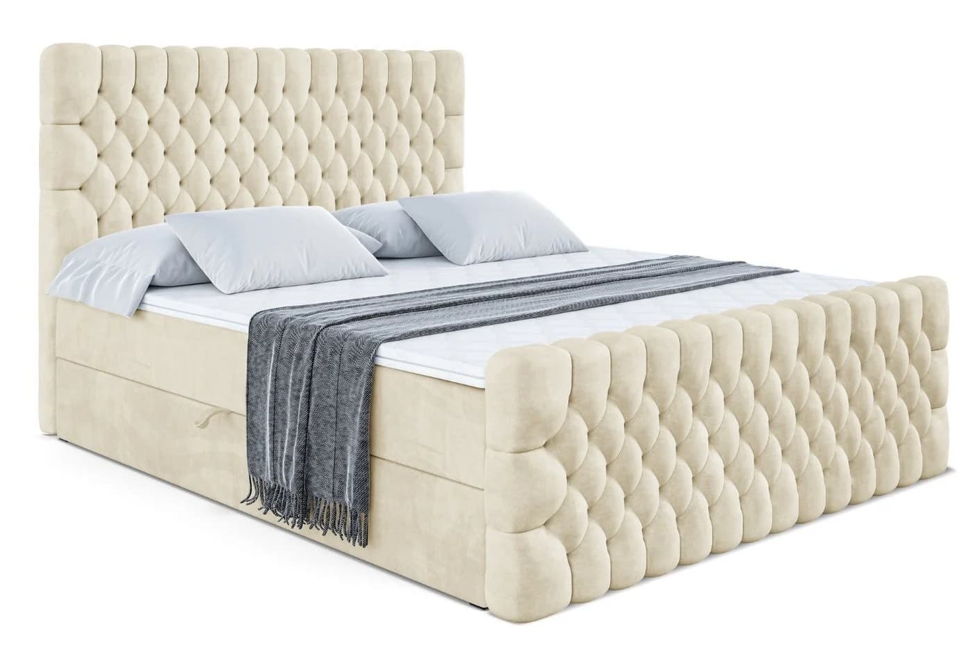 ALTDECOR Boxbett DAISY-Z Beige Monolith mit Topper und Bettkästen