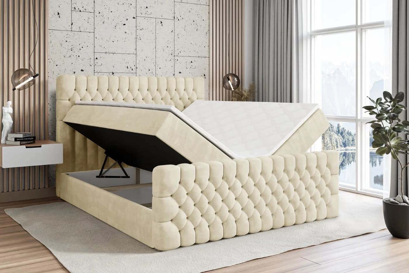 ALTDECOR Boxbett DAISY-Z Beige Monolith mit Topper und Bettkästen - Bild 3