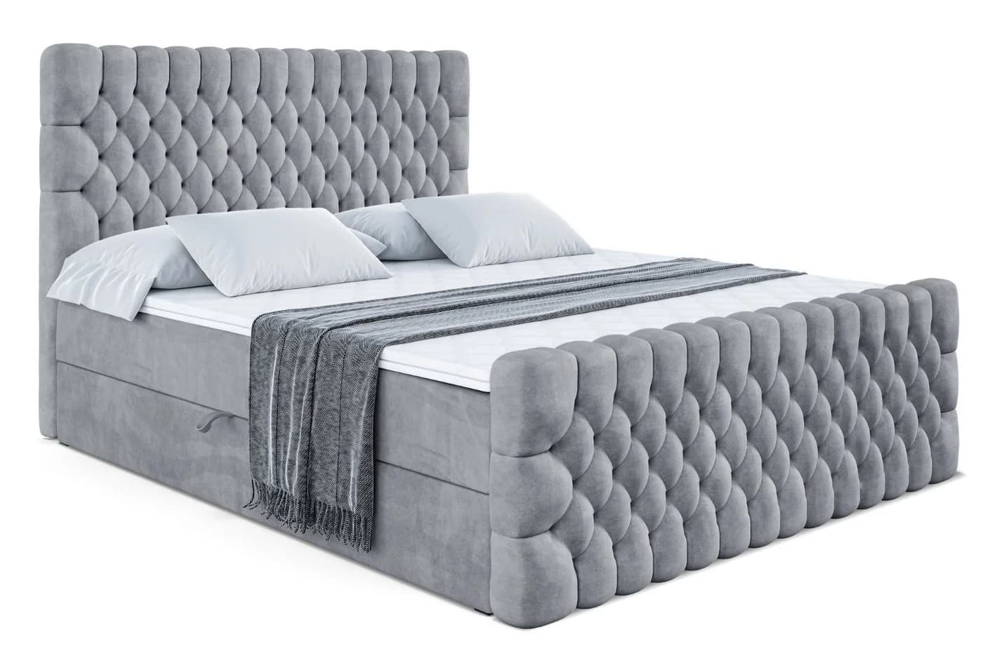 ALTDECOR Boxbett SERENE Zanozek Grau mit Topper und Bettkästen