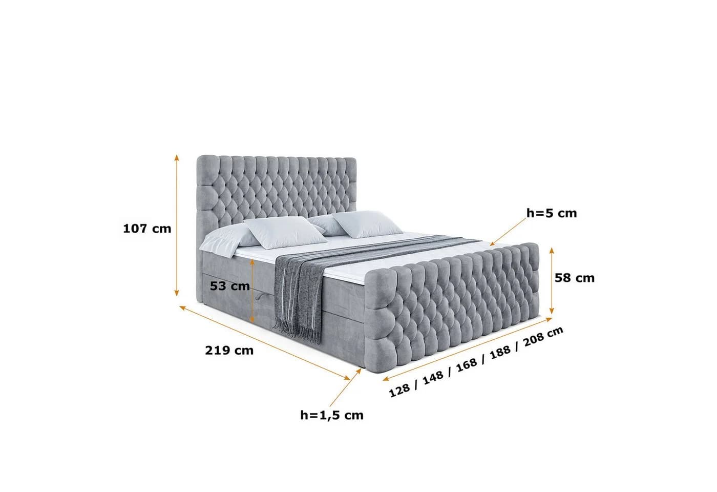 ALTDECOR Boxbett SERENE Zanozek Grau mit Topper und Bettkästen - Bild 4