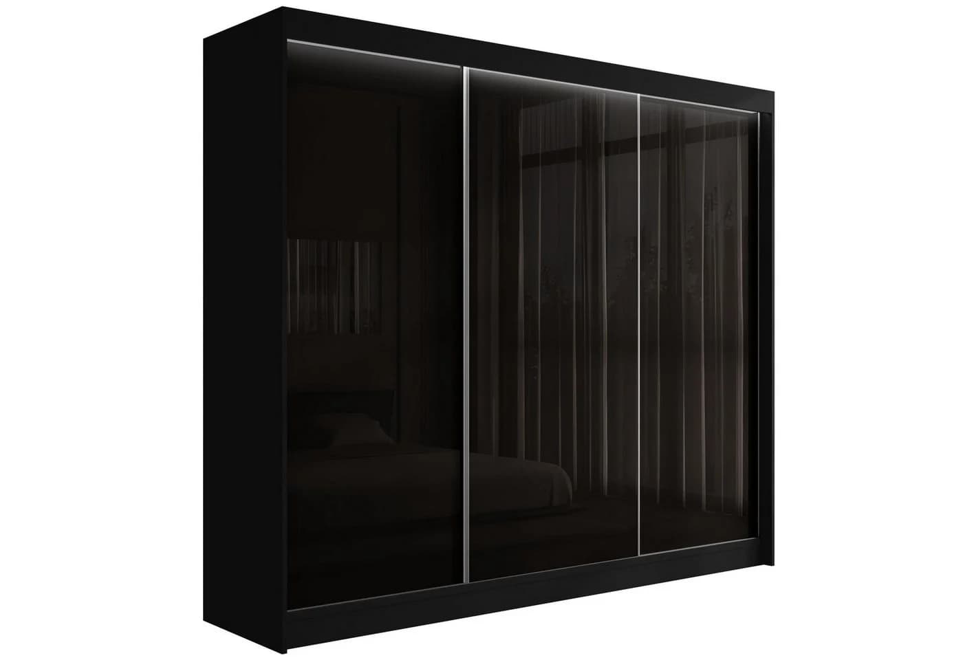 ALTDECOR Schiebetürenschrank PEKA Schwarz Lacobel LED