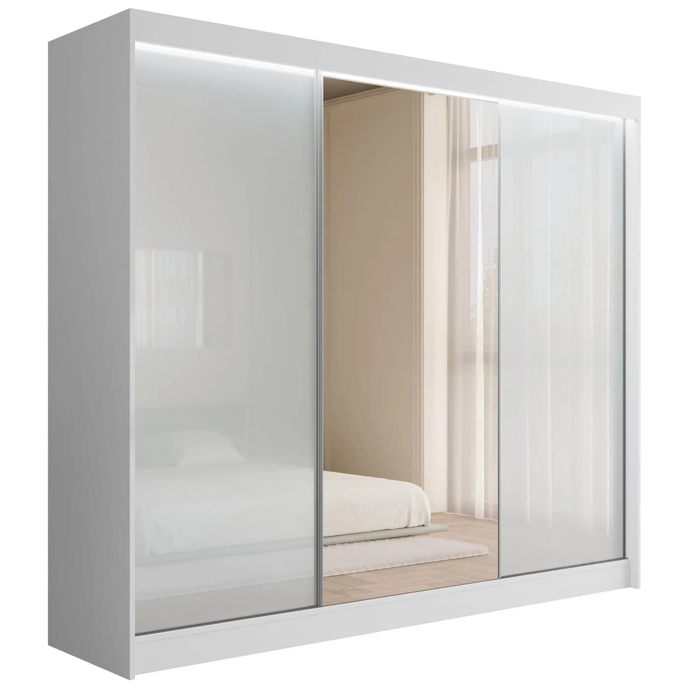 ALTDECOR Schiebetürenschrank VESLI Weiß mit Spiegeltüren & LED