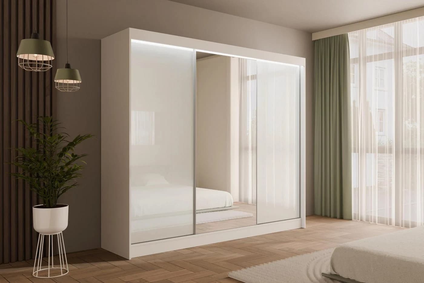 ALTDECOR Schiebetürenschrank VESLI Weiß mit Spiegeltüren & LED - Bild 2