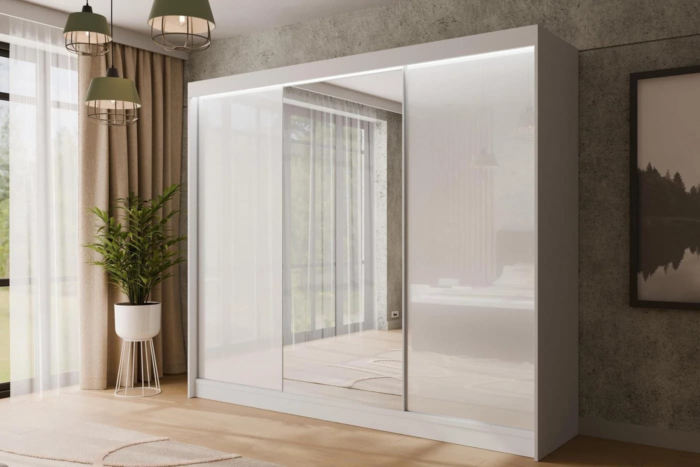 ALTDECOR Schiebetürenschrank VESLI Weiß mit Spiegeltüren & LED - Bild 3