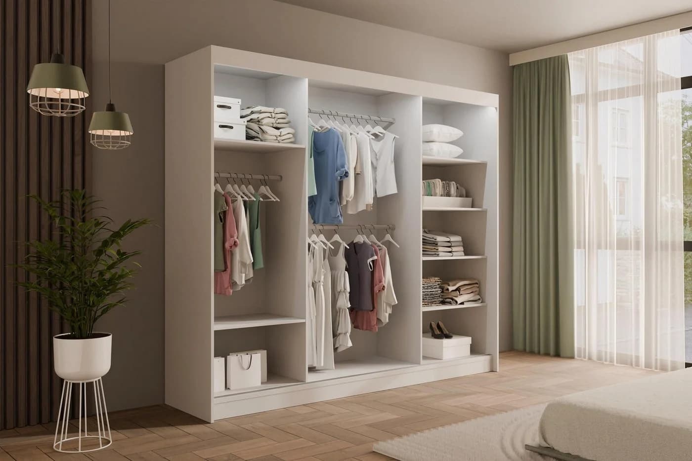 ALTDECOR Schiebetürenschrank VESLI Weiß mit Spiegeltüren & LED - Bild 4