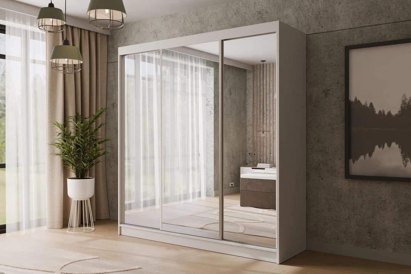ALTDECOR Schiebetürenschrank V2-URBANO Weiß mit Spiegeltüren Modern - Bild 3