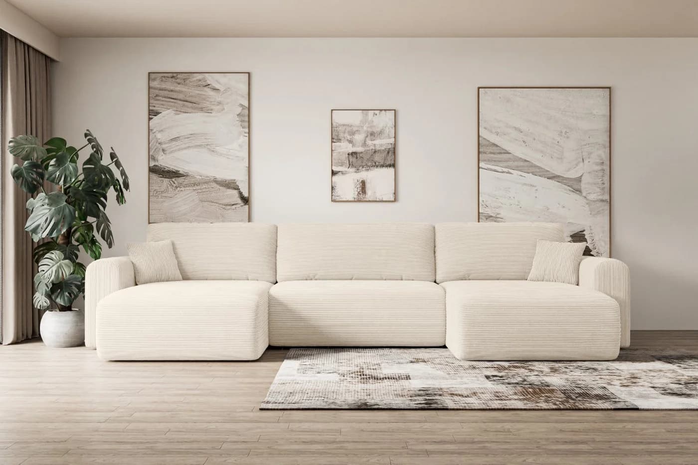 ALTDECOR Wohnlandschaft ORRO-U U-Form Schlafcouch mit Bettkasten Beige - Bild 2