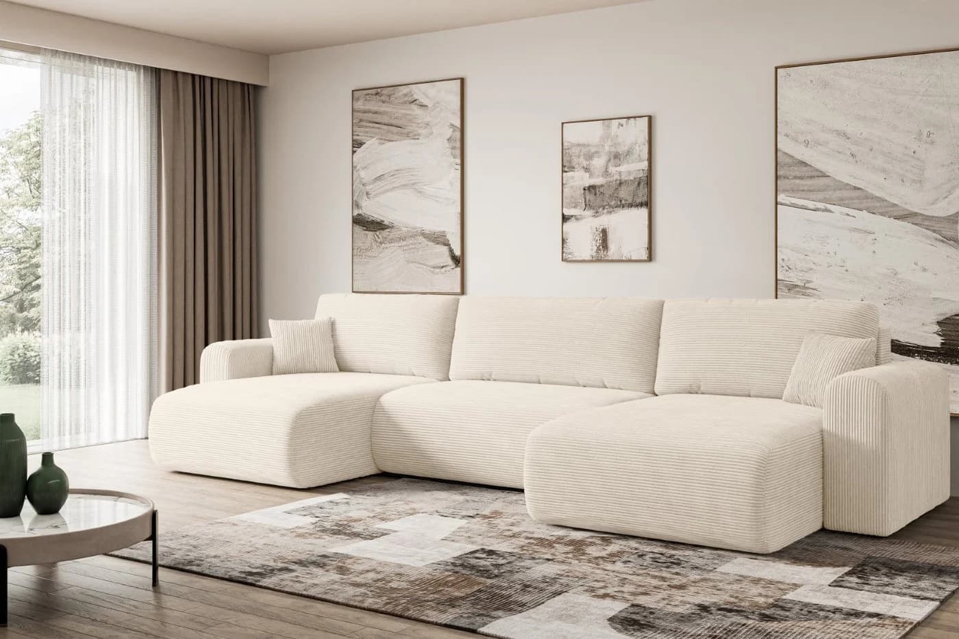 ALTDECOR Wohnlandschaft ORRO-U U-Form Schlafcouch mit Bettkasten Beige - Bild 3