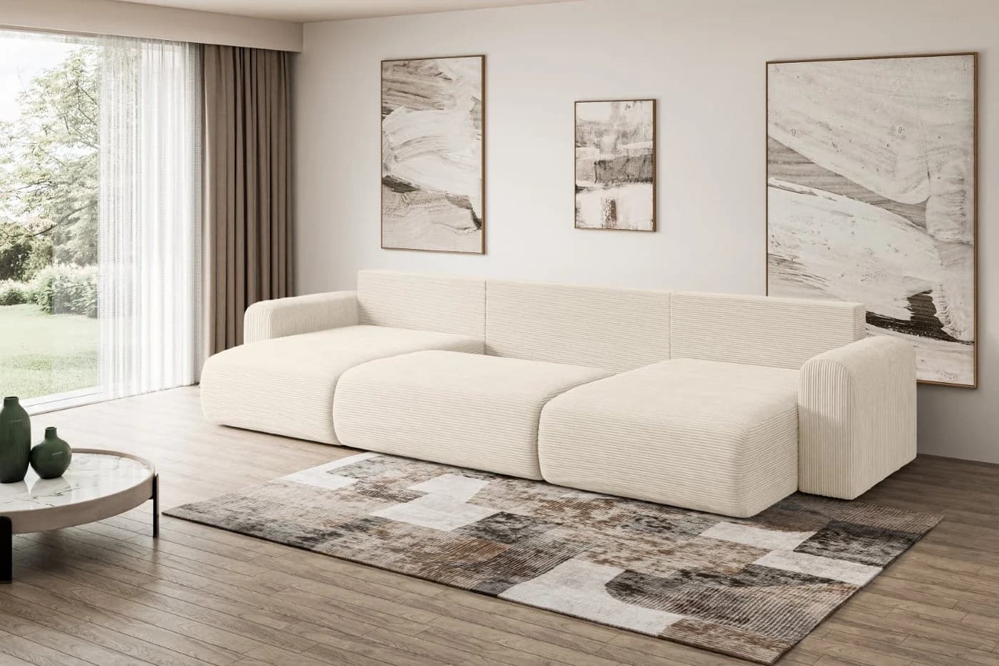 ALTDECOR Wohnlandschaft ORRO-U U-Form Schlafcouch mit Bettkasten Beige - Bild 5