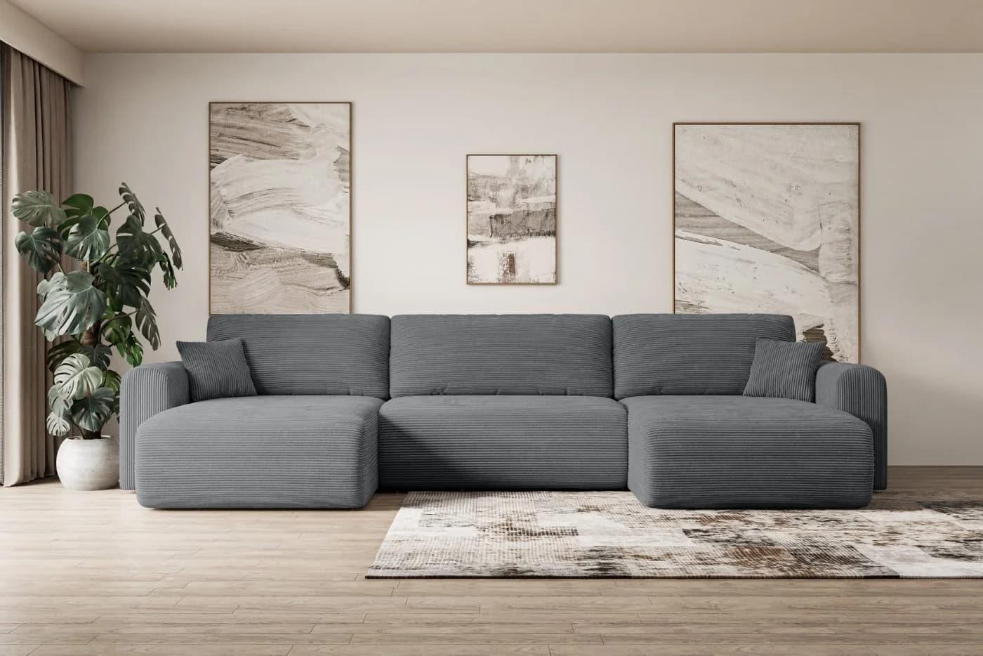 ALTDECOR Wohnlandschaft ORRO-U Eckcouch Grau U-Form mit Schlaffunktion - Bild 2